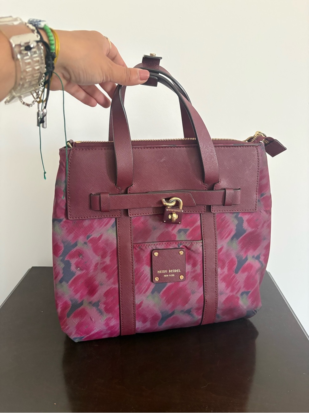 henri bendel JetsetterBurgundy and Pink Floral bag